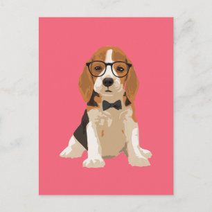Carte Postale Chien chiot Beagle mignon Hipster pour Amoureux de
