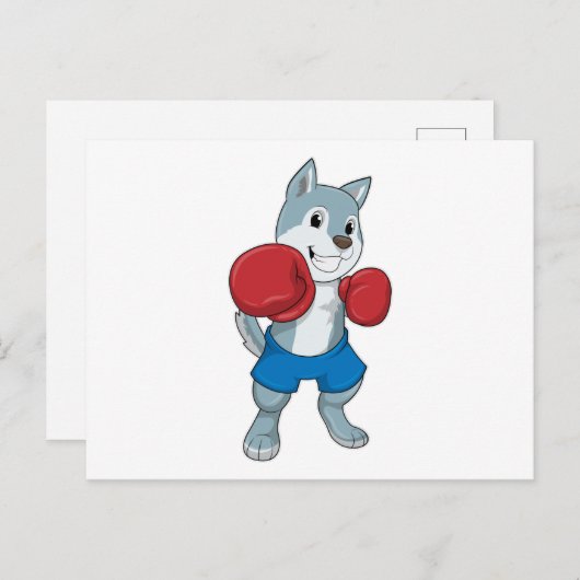 Carte Postale Chien comme boîte avec gants de boxe (Devant / Derrière)
