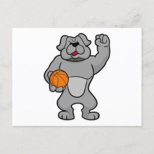 Carte Postale Chien comme joueur de basket-ball avec basket-ball