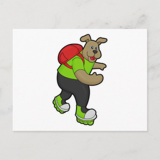 Carte Postale Chien comme patineur avec Patins en ligne et sac à (Devant)
