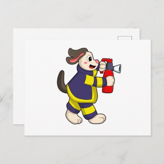 Carte Postale Chien comme pompier avec extincteur (Devant / Derrière)