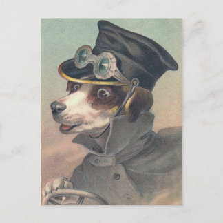 Carte Postale "Chien Conducteur" Illustration Vintage