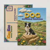 Carte Postale Chien Cotswold Terres Agricoles Moderne KlayKoo (Devant / Derrière)