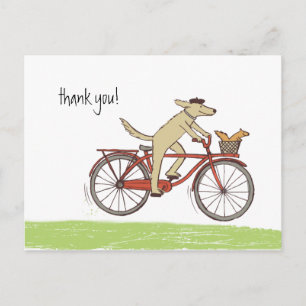 Carte Postale Chien cycliste et écureuil fantaisiste merci perso