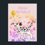 Carte Postale Chien dalmate souhaite un joyeux sixième anniversa<br><div class="desc">Dalmatian spotty doggy vous souhaite un joyeux anniversaire. Prenez un Anniversaire Pawsome !</div>