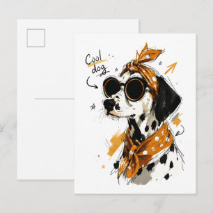 Carte Postale Chien Dalmatien Cool avec Lunettes de Soleil & Nœu