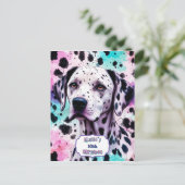 Carte Postale Chien Dalmatien Rose Violet Turquoise Anniversaire (Debout devant)