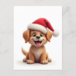 Carte Postale Chien dans le chapeau du Père Noël