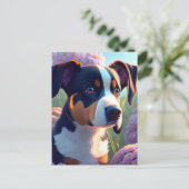 Carte Postale Chien dans les fleurs, Croisement (Debout devant)