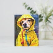 Carte Postale Chien dans un mignon imperméable jaune (Debout devant)