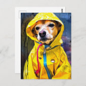 Carte Postale Chien dans un mignon imperméable jaune (Devant / Derrière)