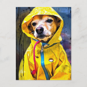 Carte Postale Chien dans un mignon imperméable jaune