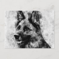 Chien de berger allemand Aquarelle noir et blanc