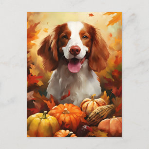 Carte Postale Chien de Bretagne Action de grâce d'automne