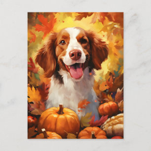 Carte Postale Chien de Bretagne Action de grâce d'automne