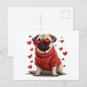 Carte Postale Chien de Carlin de la Saint-Valentin (Devant / Derrière)