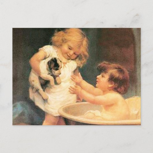 Carte Postale Chien de manchon prenant un bain Antique Vintage (Devant)