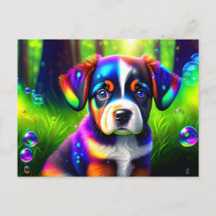 Carte Postale Chien de montagne mûr bernais chiot dans la prairi