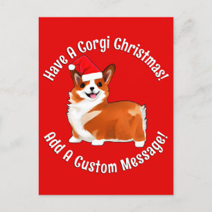 Carte Postale Chien de Noël Corgi avec chapeau de Père Noël