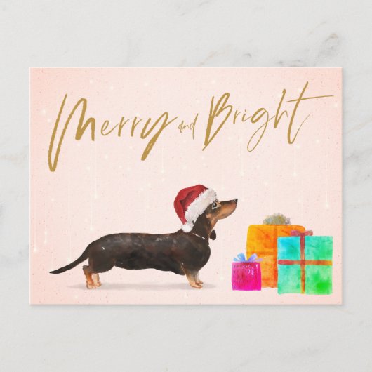 Carte Postale Chien de Noël de Noël Dachshund Joyeux brillant (Devant)