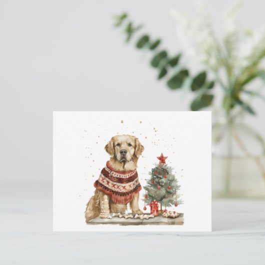 Carte Postale Chien de Noël Golden Retriever (Debout devant)