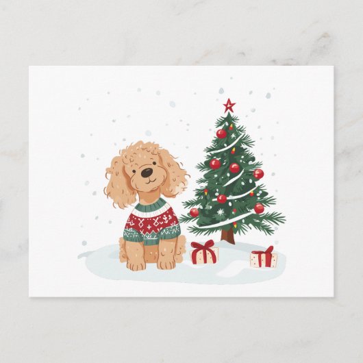 Carte Postale Chien de Noël Goldendoodle (Devant)