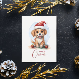 Carte Postale Chien de Noël joyeux avec chapeau et ornement du P