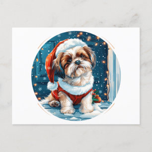 Carte Postale Chien de Noël Shih Tzu Père Noël
