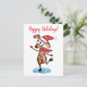 Carte Postale Chien de Noël Whimsical sur patins à glace (Debout devant)