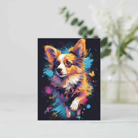 Carte Postale Chien de Papillon coloré (Debout devant)