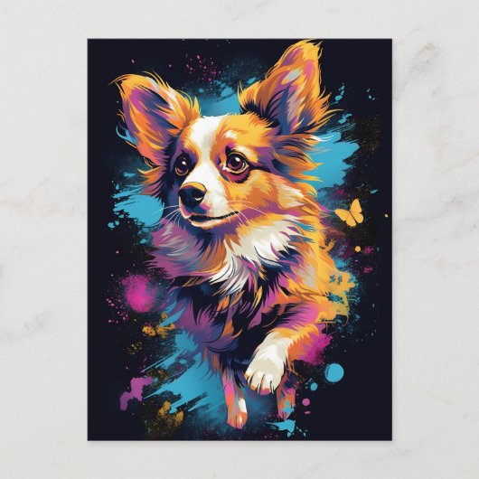 Carte Postale Chien de Papillon coloré (Devant)