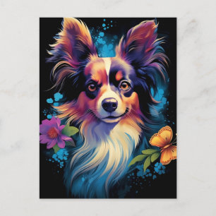 Carte Postale Chien de Papillon coloré