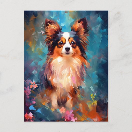 Carte Postale Chien de Papillon coloré (Devant)