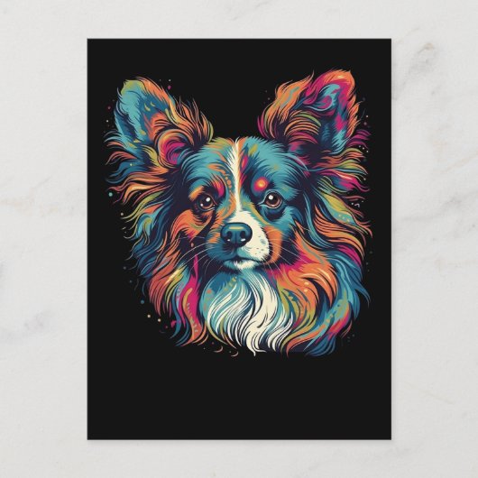Carte Postale Chien de Papillon coloré (Devant)
