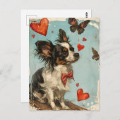 Carte Postale Chien de Papillon Vintage Saint-Valentin (Devant / Derrière)