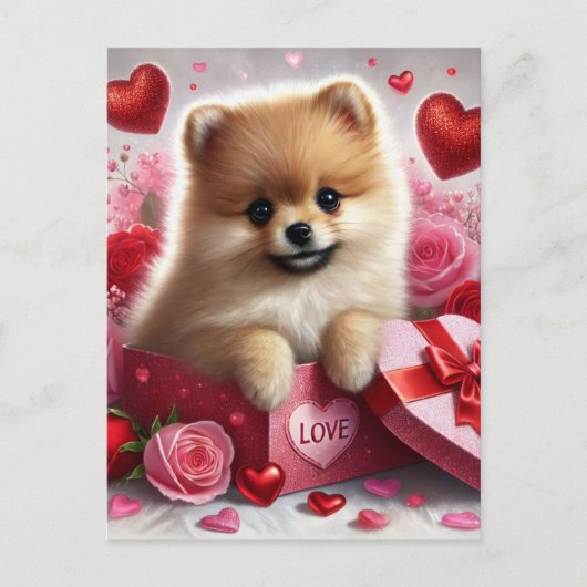 Carte postale Chien de Poméranie Valentine's Day (Devant)