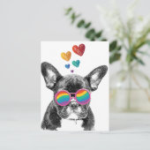 Carte Postale Chien de taureau avec Coeurs Saint-Valentin (Debout devant)