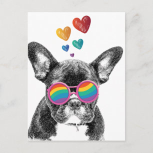 Carte Postale Chien de taureau avec Coeurs Saint-Valentin