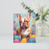Carte Postale Chien de taureau français heureux Pâques (Debout devant)
