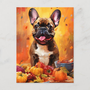 Carte Postale Chien de taureau français Thanksgiving d'automne