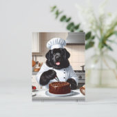 Carte Postale Chien de Terre-Neuve Chef Glaçage Gâteau (Debout devant)