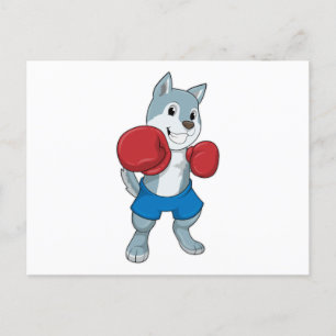 Carte Postale Chien de type Boxer avec gants de boxe