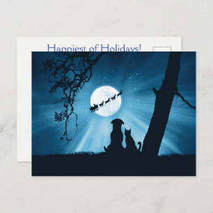 Carte Postale Chien de vacances et Père Noël