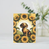 Carte Postale Chien de Vienne Dachshund Art Tournesols           (Debout devant)
