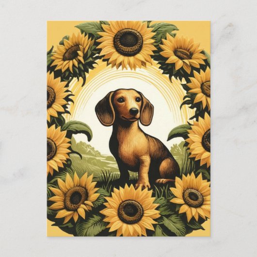 Carte Postale Chien de Vienne Dachshund Art Tournesols           (Devant)