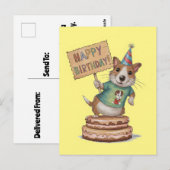 Carte Postale Chien debout sur un gâteau tenant un panneau joyeu (Devant / Derrière)