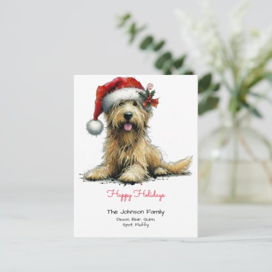 Carte Postale Chien débraillé en chapeau de Père Noël Joyeuses F (Debout devant)