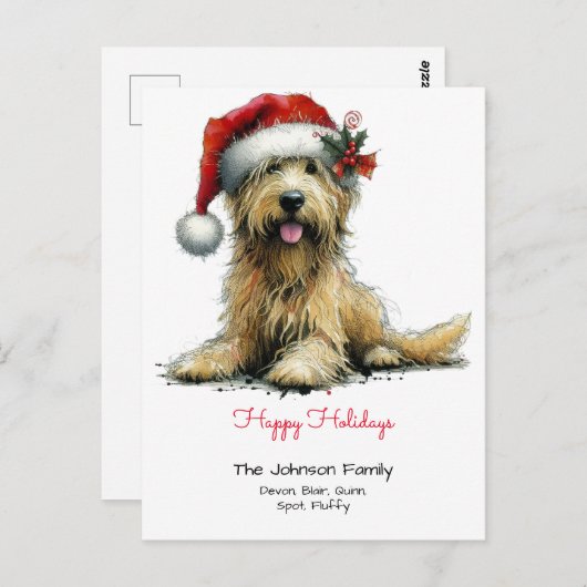 Carte Postale Chien débraillé en chapeau de Père Noël Joyeuses F (Devant / Derrière)