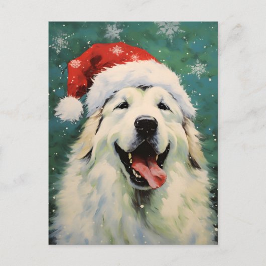 Carte Postale Chien des Pyrénées de Noël pinceau peinture artwor (Devant)