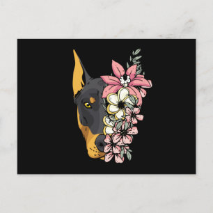 Carte Postale Chien Doberman aux fleurs